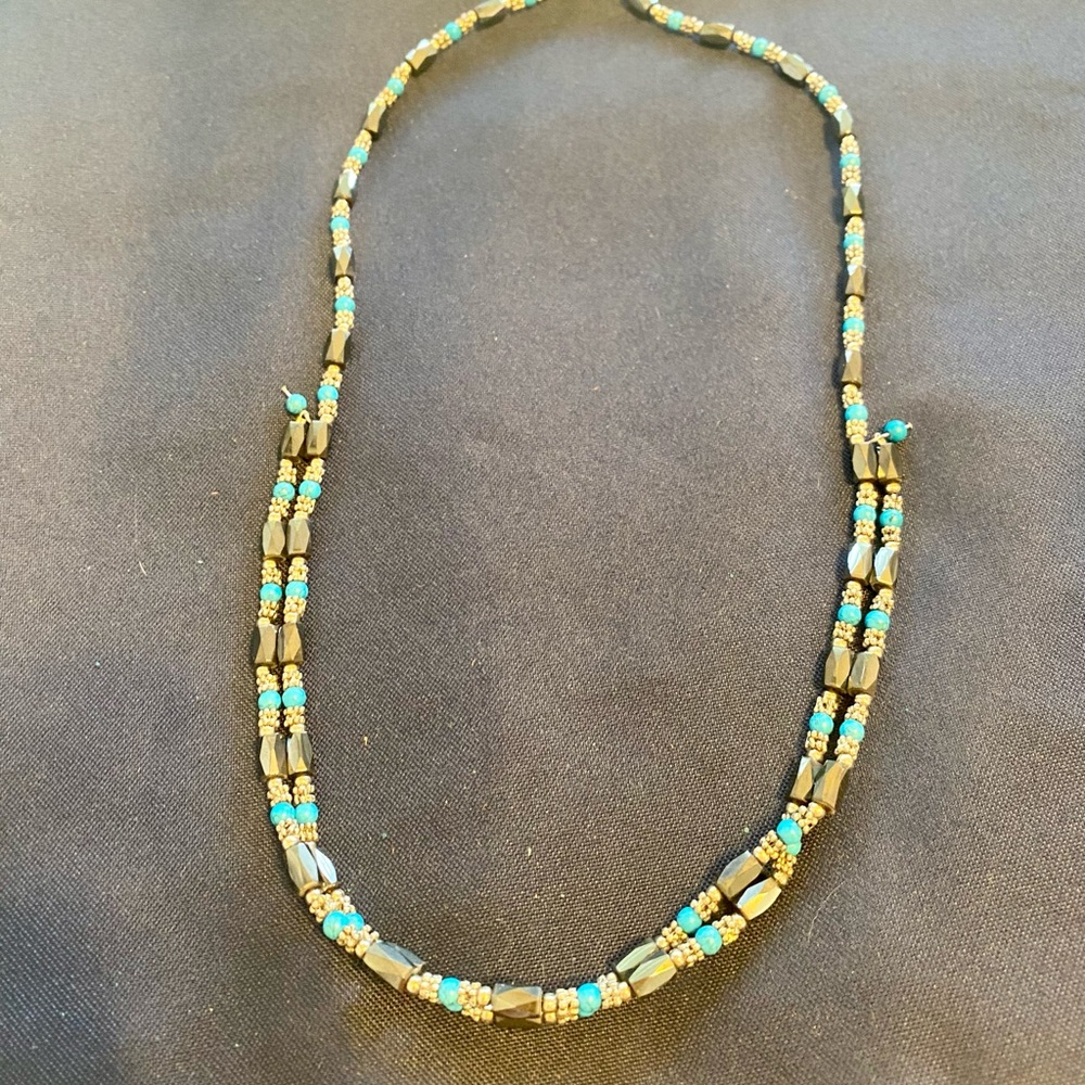 Magnetic Blue and Smoke beaded necklace